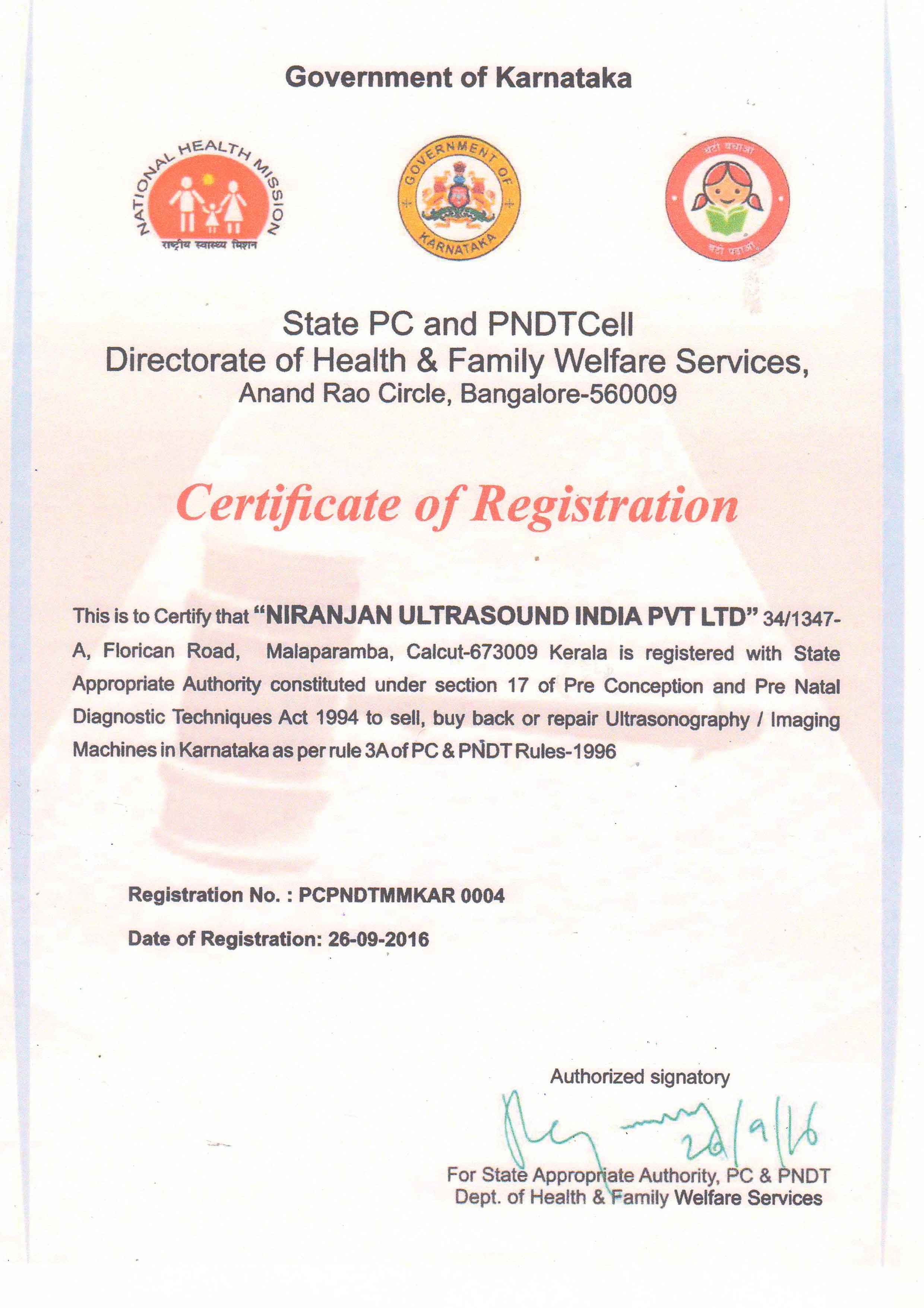 PNDT Registration under Govt of Karnataka
